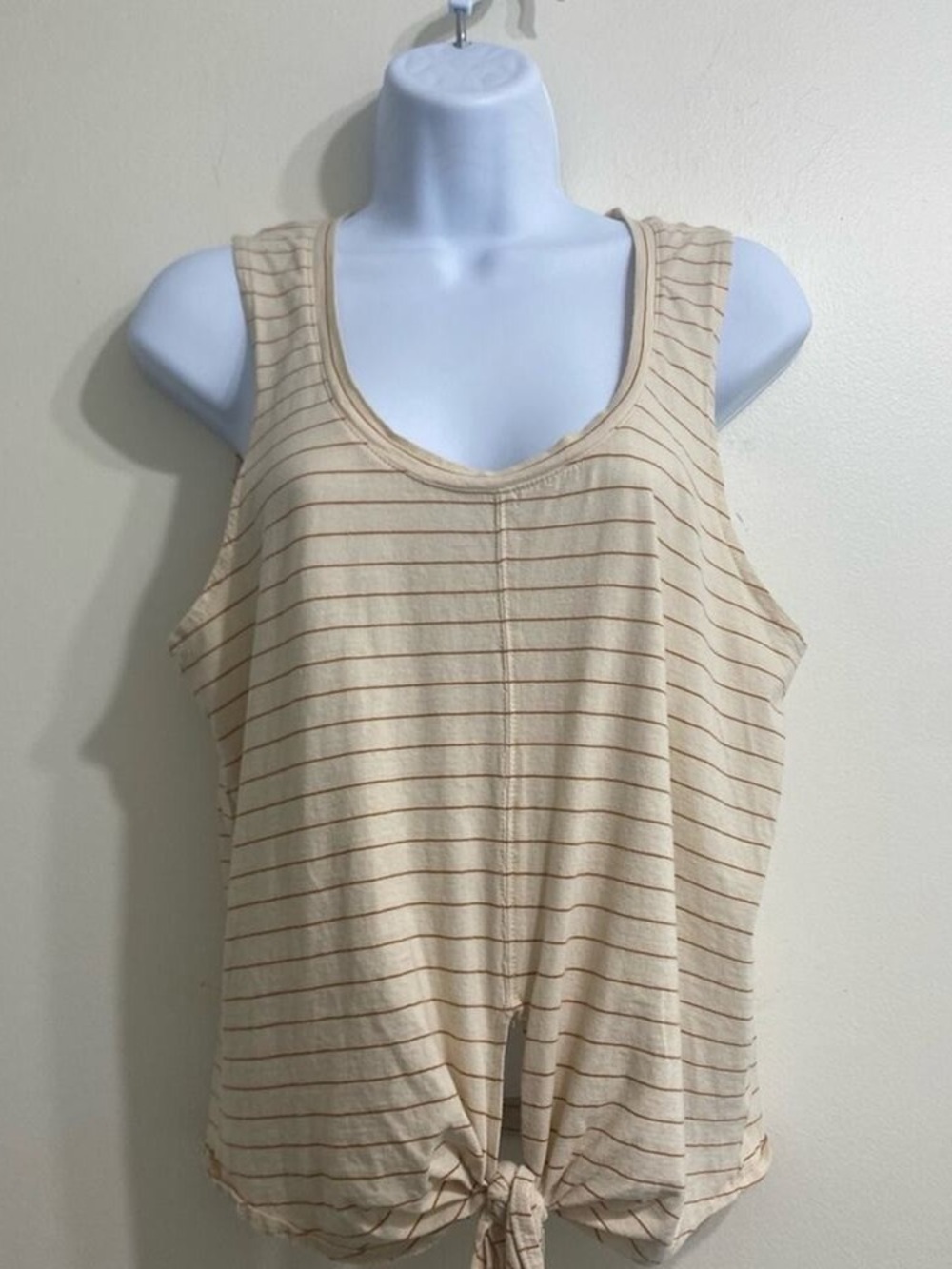 Muse Cream Striped Tank with Front Knot
